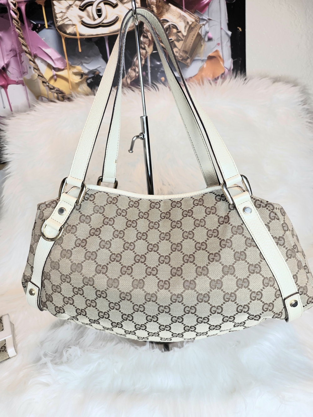 Gucci Abbey Beige GG 2pcs Bag & Wallet Set Monogram Canvas D Ring & Leather Trim - Picture 5 of 17